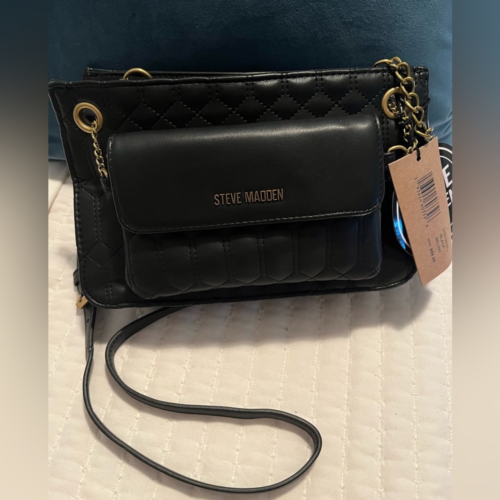 New Black Steve Madden Purse Crossbody Bag Viral TikTok Quilted Belian